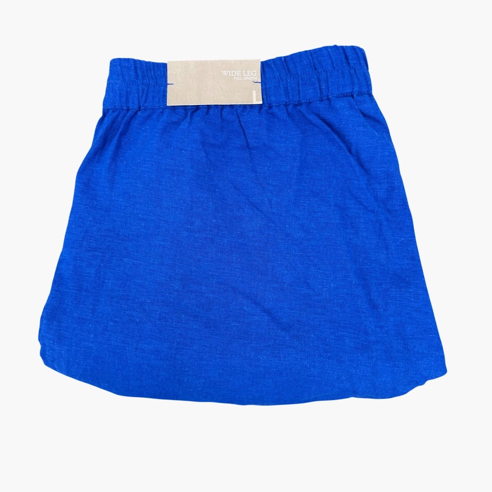 Soft Surroundings Womens Blue‎ Linen Blend Wide Leg Side Button Pants Size L NEW